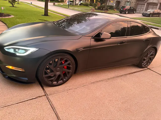 Matte black Tesla Model S full wrap